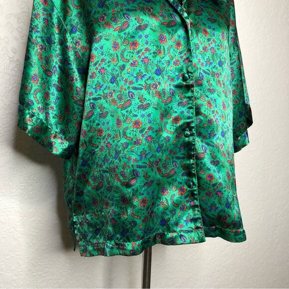 Victoria’s Secret Vintage Gold Label green floral button pajama top size Large - Picture 3 of 12